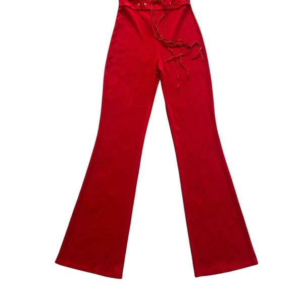 Vintage Y2K Hi Sense Halter Neck Flared Jumpsuit M Red Stretch Glam Festive - Picture 4 of 14